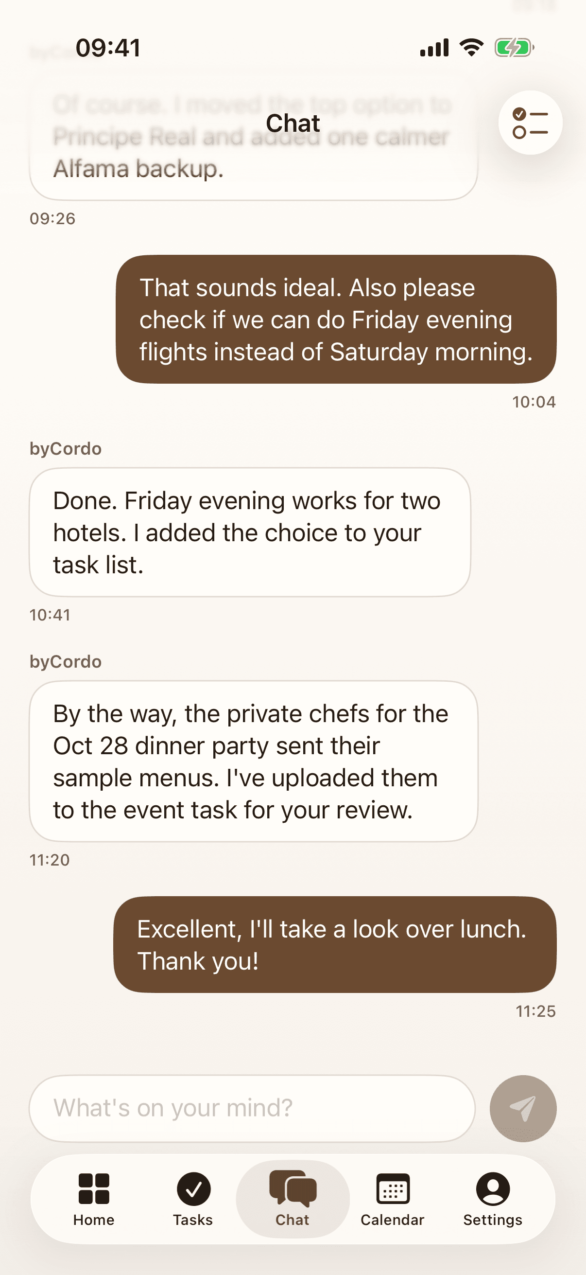 By Cordo app chat screen